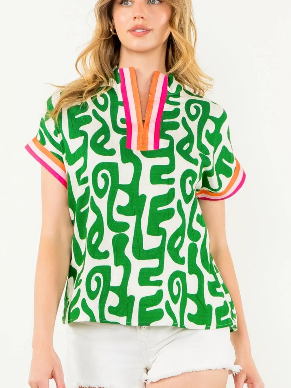 THML Green Abstract Citrus Grove Zip Top Medium
